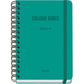 Dohe Colour Vibes Agenda Escolar 25/26 Espiral Wire?o A5 - Semana Vista - Papel 80g/m2 - 4 Hojas de Pegatinas - Cubierta de Carton Plastificado - Cierre con Goma Elastica - Color Verde