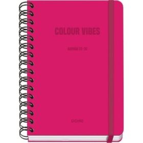 Dohe Colour Vibes Agenda Escolar 25/26 Espiral Wire?o A5 - Semana Vista - Papel 80g/m2 - 4 Hojas de Pegatinas - Cubierta de Carton Plastificado - Cierre con Goma Elastica - Color Rosa