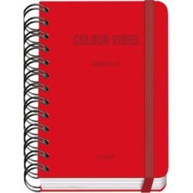 Dohe Colour Vibes Agenda Escolar 25/26 Espiral Wire?o A6 - Dia Pagina - Papel 80g/m2 - 4 Hojas de Pegatinas - Cubierta de Carton Plastificado - Cierre con Goma Elastica - Color Rojo