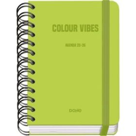 Dohe Colour Vibes Agenda Escolar 25/26 Espiral Wire?o A6 - Dia Pagina - Papel 80g/m2 - 4 Hojas de Pegatinas - Cubierta de Carton Plastificado - Cierre con Goma Elastica - Color Verde Lima