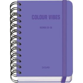 Dohe Colour Vibes Agenda Escolar 25/26 Espiral Wire?o A6 - Dia Pagina - Papel 80g/m2 - 4 Hojas de Pegatinas - Cubierta de Carton Plastificado - Cierre con Goma Elastica - Color Morado
