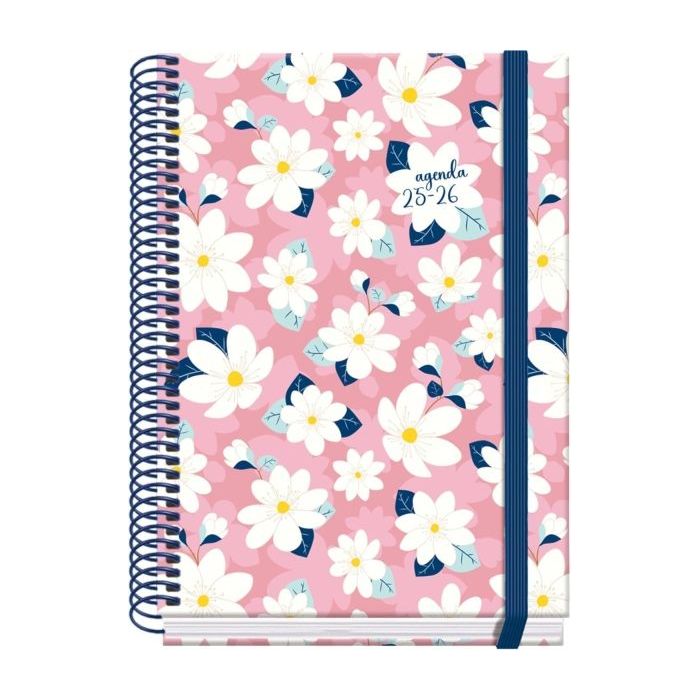 Dohe Camomille Agenda Escolar 25/26 Espiral A5 - Dia Pagina - Papel 70g/m2 - 4 Hojas de Pegatinas - Cubierta de Carton Plastificado - Cierre con Goma Elastica