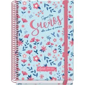 Dohe Blossom Agenda Escolar 25/26 Espiral A5 - Dia Pagina - Papel 70g/m2 - 4 Hojas de Pegatinas - Cubierta de Carton Plastificado - Cierre con Goma Elastica