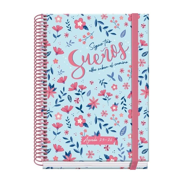 Dohe Blossom Agenda Escolar 25/26 Espiral A5 - Dia Pagina - Papel 70g/m2 - 4 Hojas de Pegatinas - Cubierta de Carton Plastificado - Cierre con Goma Elastica