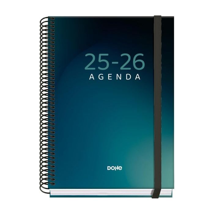 Dohe Boreal Agenda Escolar 25/26 Espiral A5 - Dia Pagina - Papel 70g/m2 - 4 Hojas de Pegatinas - Cubierta de Carton Plastificado - Cierre con Goma Elastica