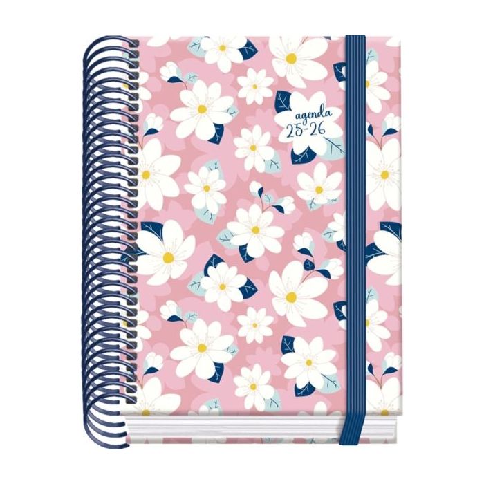 Dohe Camomille Agenda Escolar 25/26 Espiral A6 - Dia Pagina - Papel 70g/m2 - 4 Hojas de Pegatinas - Cubierta de Carton Plastificado - Cierre con Goma Elastica