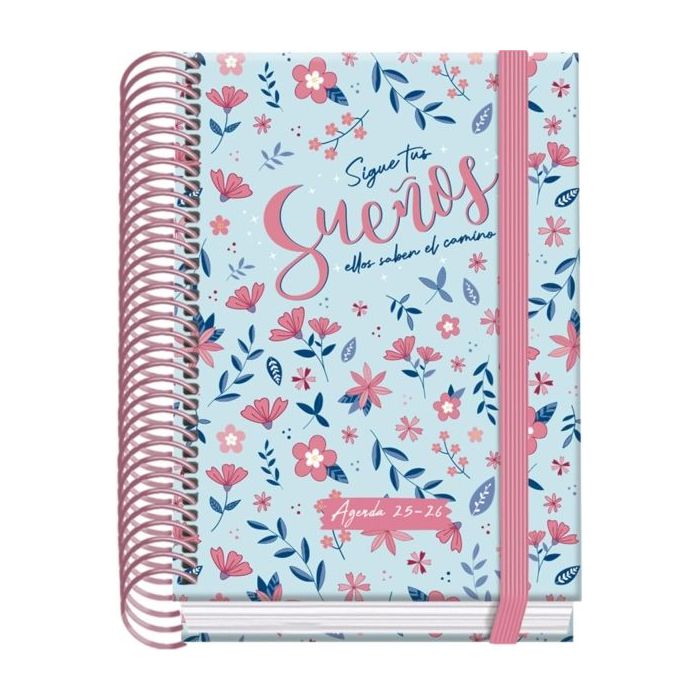 Dohe Blossom Agenda Escolar 25/26 Espiral A6 - Dia Pagina - Papel 70g/m2 - 4 Hojas de Pegatinas - Cubierta de Carton Plastificado - Cierre con Goma Elastica