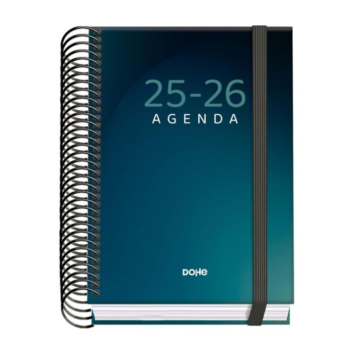 Dohe Boreal Agenda Escolar 25/26 Espiral A6 - Dia Pagina - Papel 70g/m2 - 4 Hojas de Pegatinas - Cubierta de Carton Plastificado - Cierre con Goma Elastica