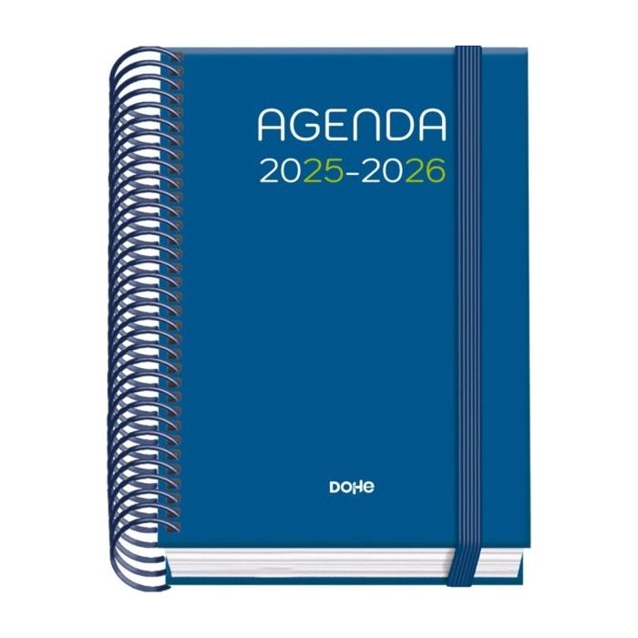 Dohe Logic Agenda Escolar 25/26 Espiral A6 - Dia Pagina - Papel 70g/m2 - 4 Hojas de Pegatinas - Cubierta de Carton Plastificado - Cierre con Goma Elastica