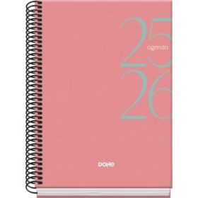 Dohe System Agenda Escolar 25/26 Espiral A5 - Semana Vista - Papel 70g/m2 - Cubierta de Carton Plastificado - Color Rosa