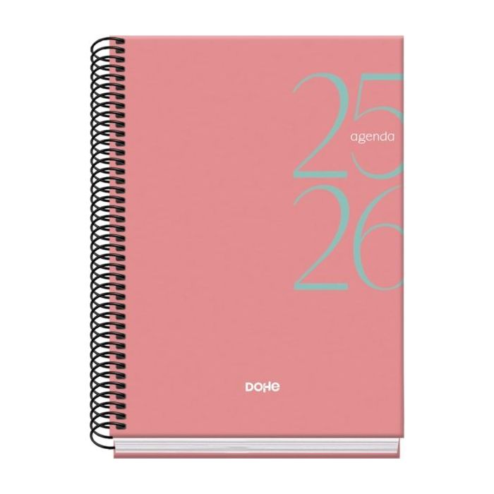 Dohe System Agenda Escolar 25/26 Espiral A5 - Semana Vista - Papel 70g/m2 - Cubierta de Carton Plastificado - Color Rosa