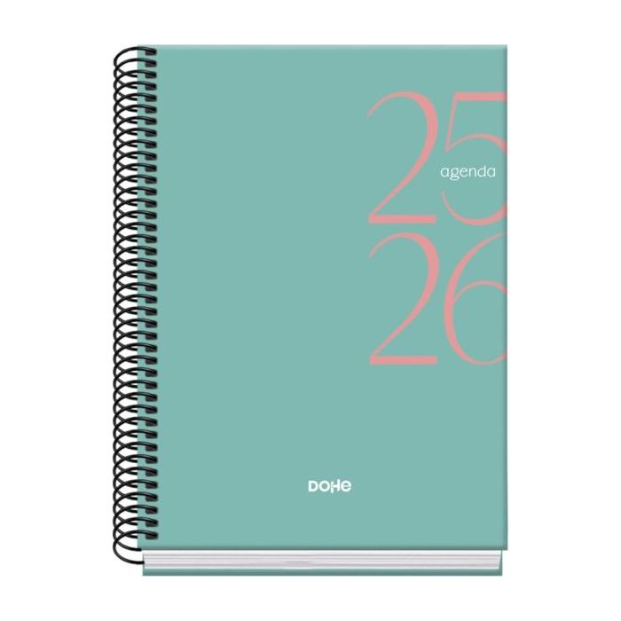 Dohe System Agenda Escolar 25/26 Espiral A5 - Semana Vista - Papel 70g/m2 - Cubierta de Carton Plastificado - Color Verde