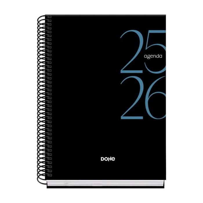Dohe System Agenda Escolar 25/26 Espiral A5 - Semana Vista - Papel 70g/m2 - Cubierta de Carton Plastificado - Color Negro