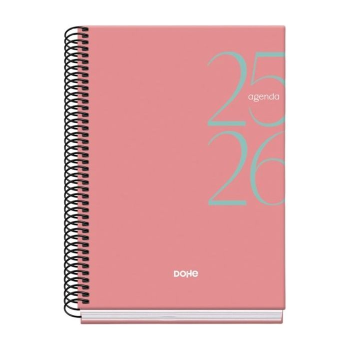 Dohe System Agenda Escolar 25/26 Espiral A5 - Dia Pagina - Papel 70g/m2 - Cubierta de Carton Plastificado - Color Rosa