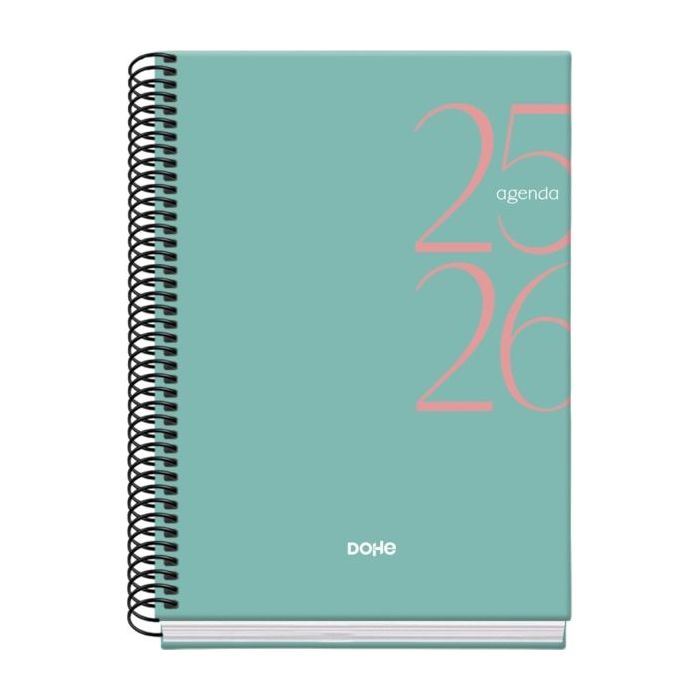 Dohe System Agenda Escolar 25/26 Espiral A5 - Dia Pagina - Papel 70g/m2 - Cubierta de Carton Plastificado - Color Verde