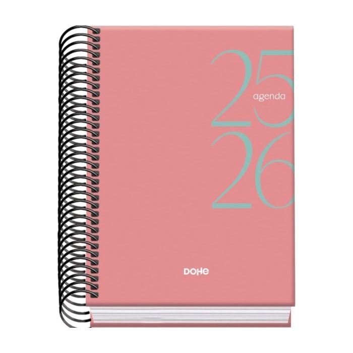 Dohe System Agenda Escolar 25/26 Espiral A6 - Dia Pagina - Papel 70g/m2 - Cubierta de Carton Plastificado - Color Rosa