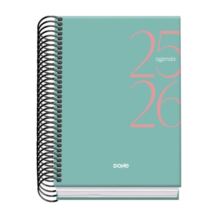 Dohe System Agenda Escolar 25/26 Espiral A6 - Dia Pagina - Papel 70g/m2 - Cubierta de Carton Plastificado - Color Verde