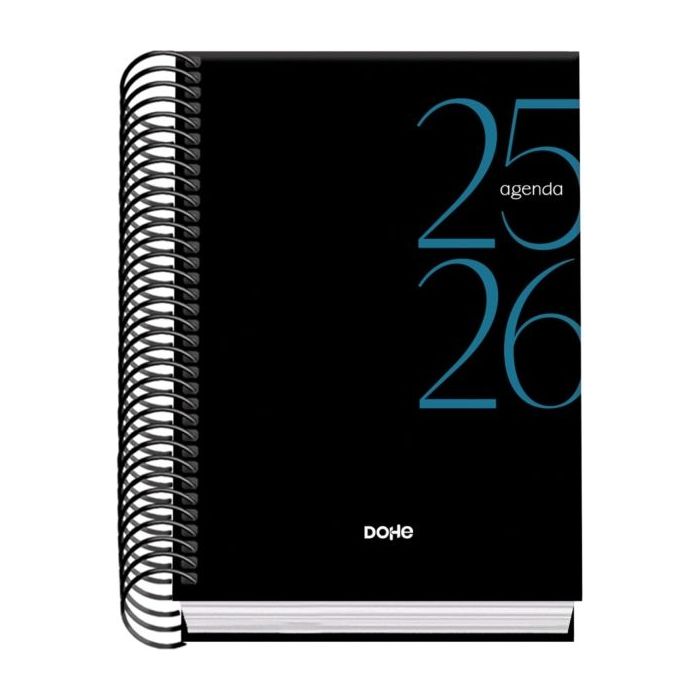 Dohe System Agenda Escolar 25/26 Espiral A6 - Dia Pagina - Papel 70g/m2 - Cubierta de Carton Plastificado - Color Negro