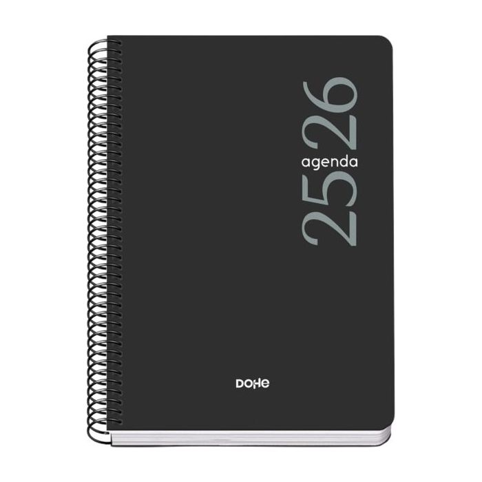 Dohe Esencial Agenda Escolar 25/26 Espiral A5 - Semana Vista - Papel 70g/m2 - Cubierta en Polipropileno - Color Negro