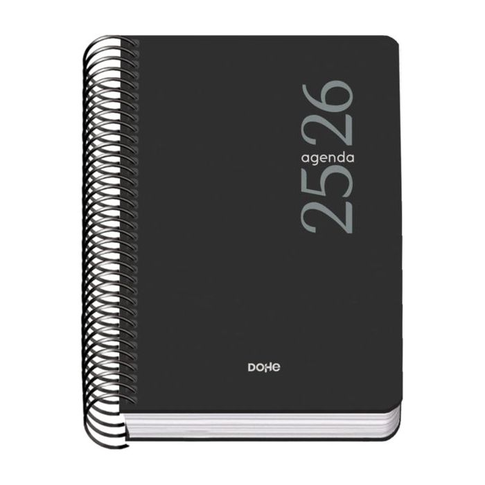 Dohe Esencial Agenda Escolar 25/26 Espiral A6 - Dia Pagina - Papel 70g/m2 - Cubierta en Polipropileno - Color Negro