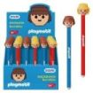 Dohe Playmobil Expositor de 24 Boligrafos Borrables - Punta Bola Metalica 1mm - Trazo 0.5mm - Capuchon Decorado con Muñecos Playmobil - Tinta Azul