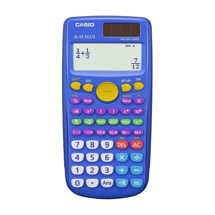Casio FX-55 Plus Calculadora Cientifica Pantalla LCD 12 Digitos - 240 Funciones - Funcion de Potencia (Cuadrado), Calculo Exponencial etc... - Tapa Protectora - Color Azul