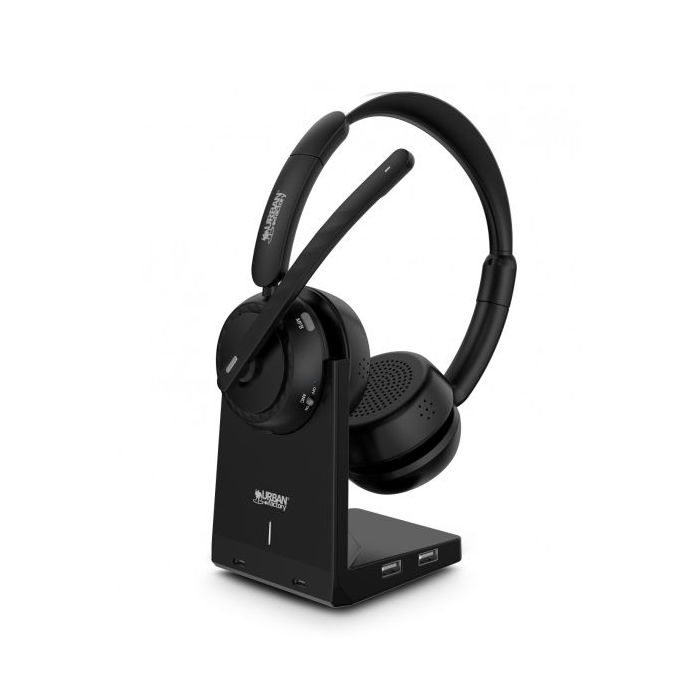Urban Factory Movee Max Auriculares Bluetooth 5.2 - Reduccion Activa de Ruido - Soporte de Carga - Microfono con Reduccion de Ruido Ambiental - Color Negro
