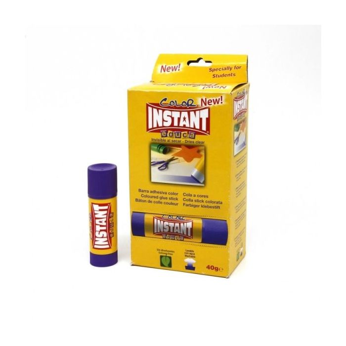 Instant Color Educa Barra de Pegamento 40grs - Apto para Uso Infantil y/o Domestico - Lavable - Sin Disolventes - Color Lila