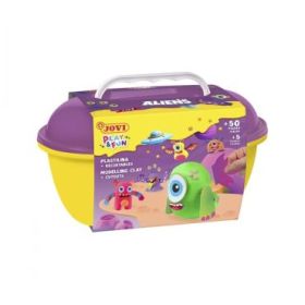 Jovi Play & Fun Cofre Aliens con 24 Barras de Plastilina 15gr + Modeladores + Recortables - Sin Gluten - Base Vegetal - No se Seca - Colores Surtidos