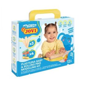 Jovi My First Plastilina Kit de Modelaje con 4 Pastillas de Plastilina 38gr + 3 Rodillos de Madera - Super Blanda - Estimula Creatividad y Sensibilidad Tactil - Fortalece Musculos de Manos y Dedos - Colores Surtidos
