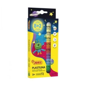 Jovi Pack con 10 Barras de Plastilina 15gr - 8 Colores Basicos + 2 Fluorescentes - Muy Moldeable - No se Seca - Colores Surtidos