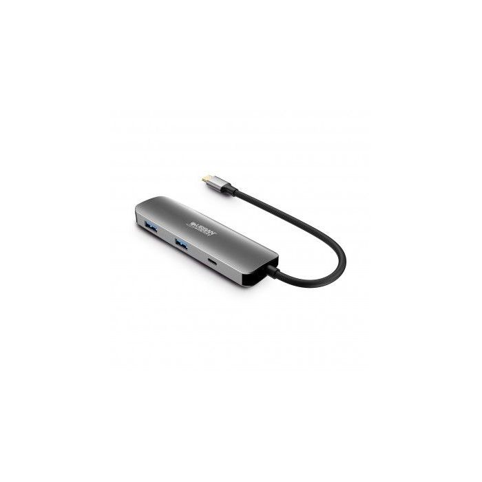 Urban Factory Hubee HUB 4 en 1- USB-C Macho - USB-A/USB-C/HDMI Hembra - 100W PD - Color Gris Metal