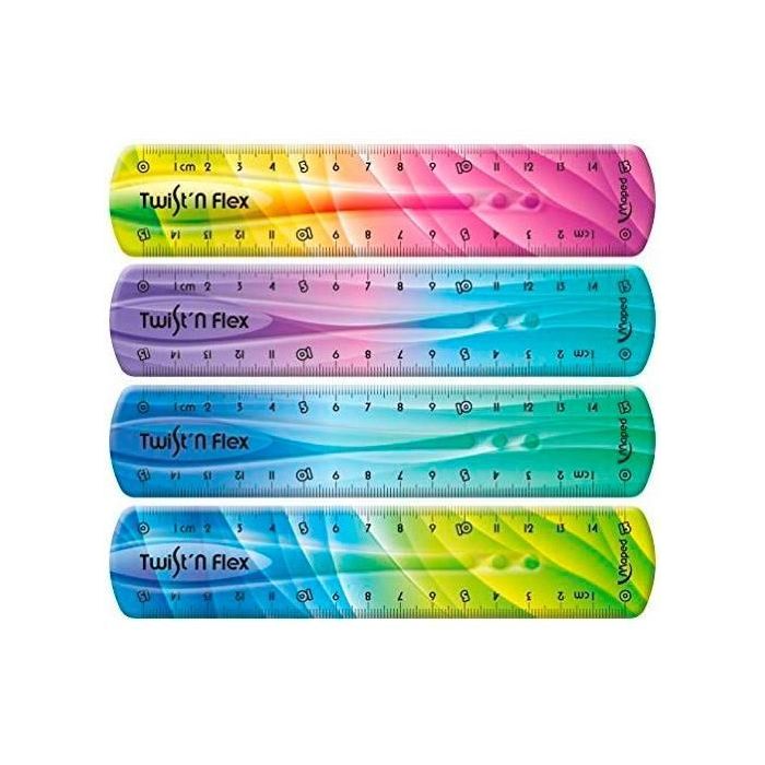 Maped Twist´n Flex Regla de Flexible 15cm - Irrompible - Doble Graduacion - Colores Degradados Aleatorios