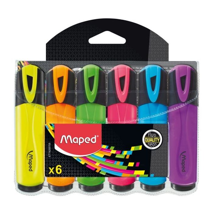 Maped Peps Classic Pack de 6 Marcadores Fluorescentes - Punta Biselada - Trazo de 1 a 5mm - Ideal para Subrayar y Resaltar - Colores Surtidos