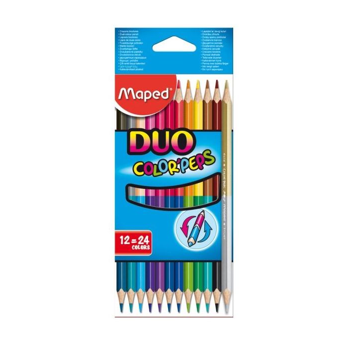 Maped Color´Peps Duo Pack de 12 Lapices Bicolores Triangulares - Doble Punta 2.9mm - Madera Certificada FSC - Colores Surtidos