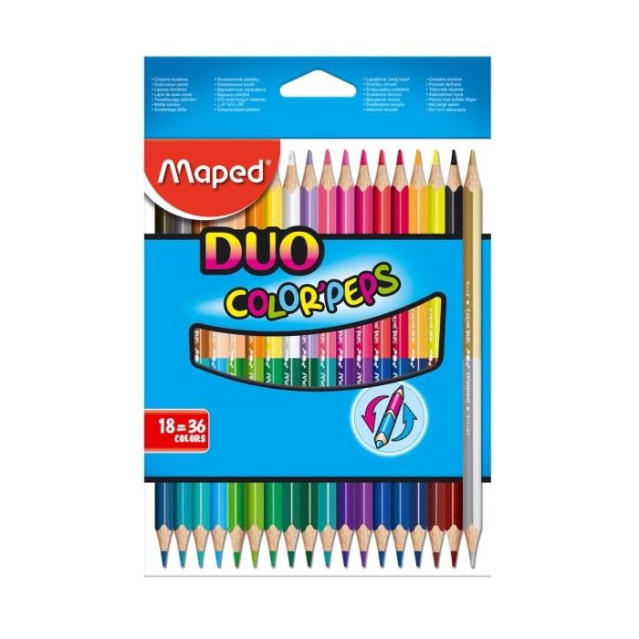 Maped Color´Peps Duo Pack de 18 Lapices Bicolores Triangulares - Doble Punta 2.9mm - Madera Certificada FSC - Colores Surtidos