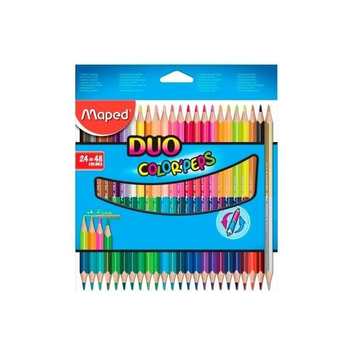 Maped Color´Peps Duo Pack de 24 Lapices Bicolores Triangulares - Doble Punta 2.9mm - Madera Certificada FSC - Colores Surtidos