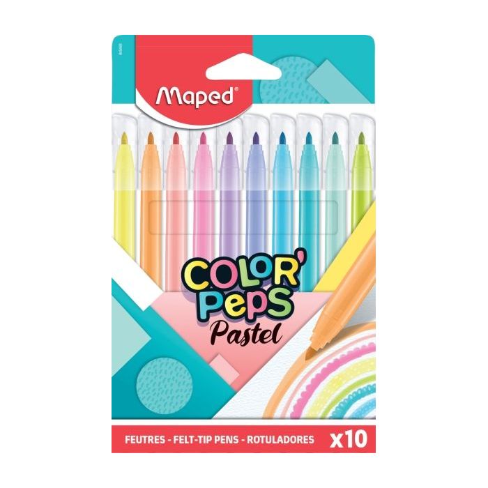 Maped Color´Peps Pastel Pack de 10 Rotuladores con Punta Media Bloqueada 2.8mm - Tinta Lavable - Colores Pastel Surtidos