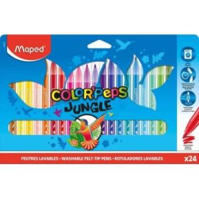 Maped Color´Peps Jungle Pack de 24 Rotuladores con Punta Media Bloqueada 2mm - Ojival, Suave y Flexible - Tinta Lavable - Colores Surtidos