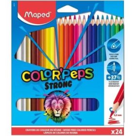 Maped Color´Peps Strong Pack de 24 Lapices Triangulares de Colores - Mina 3,2mm - Sin Madera - Punta Ultra Resistente - Colores Surtidos