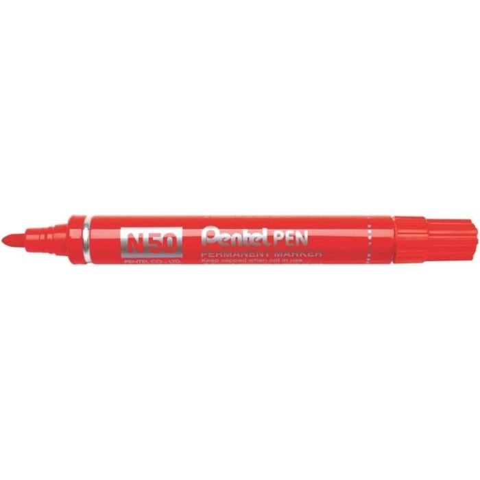 Pentel Pen N50 Rotulador Permanente - Punta de 4.3mm - Resistente a Agua y Luz - Color Rojo