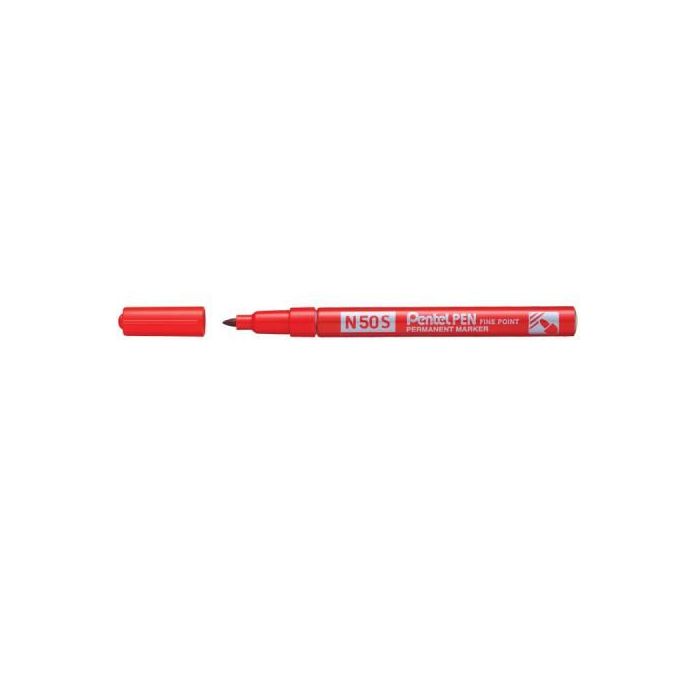 Pentel Pen N50S Rotulador Permanente - Punta Fina 3.18mm - Resistente a Agua y Luz - Color Rojo