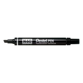 Pentel Pen N60 Rotulador Permanente - Punta Biselada Resistente y Duradera - Resistente a Agua y Luz - Color Negro