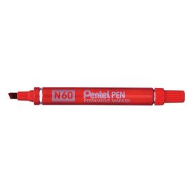 Pentel Pen N60 Rotulador Permanente - Punta Biselada Resistente y Duradera - Resistente a Agua y Luz - Color Rojo