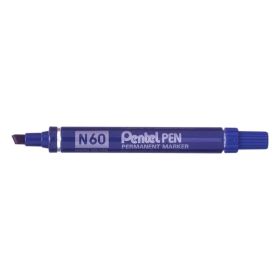 Pentel Pen N60 Rotulador Permanente - Punta Biselada Resistente y Duradera - Resistente a Agua y Luz - Color Azul