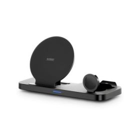 Urban Factory Powee Cargador Inalambrico 3 en 1 con Funcion Soporte 15W - Smartphone / Smartwatch / Auriculares - Color Negro
