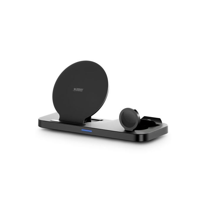 Urban Factory Powee Cargador Inalambrico 3 en 1 con Funcion Soporte 15W - Smartphone / Smartwatch / Auriculares - Color Negro