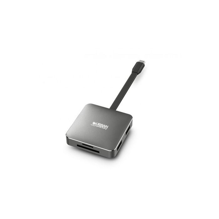 Urban Factory Hubee Light Mini HUB - USB-C Macho - USB-A/HDMI/SD/MSD Hembra - 100W PD - Color Gris Metal