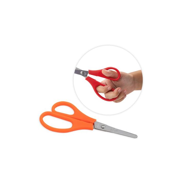 Faibo Tijeras Escolares Confort para Zurdos 13.5cm - Punta Redonda - Acero Inoxidable - Empuñadura de Plastico - Colores Surtidos