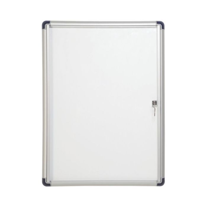 Bi-Office Vitrina para Anuncios o Carteles - Puerta Abatible con Cerradura - Tamaño 35.7 x 49cm - Superficie de Acero Lacado Magnetico - Color Aluminio